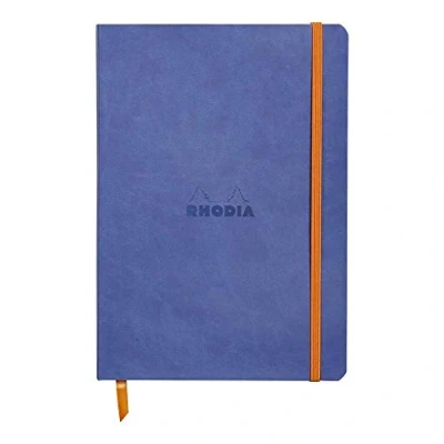 Immagine di Rhodia 117458C Taccuino morbido Rhodiarama, A5 (14,8x21 cm), 160 pagine, Dots, carta Clairefontaine avorio 90 g/m², segnalibro, chiusura con elastico, copertina in similpelle blu zaffiro