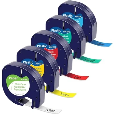 Immagine di MarkField Nastro per Etichette Compatibile In sostituzione di Dymo Letratag 12mm x4 m Plastica Nastri 91200 91202 91203 91204 91205 LT 110T 100H QX 50 XR XM 200B Plus