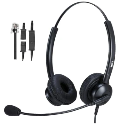 Immagine di Cuffie telefoniche RJ9 Call Center Ufficio Telefono fisso da scrivania con microfono cancellazione del rumore per Avaya Polycom Aastra Mitel Gigaset Alcatel Fanvil