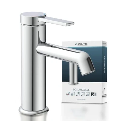 Immagine di SCHÜTTE LOS ANGELES 33100, rubinetto da bagno con scarico, bagno, miscelatore monocomando per tappo di scarico pop up, lavabo, cromato