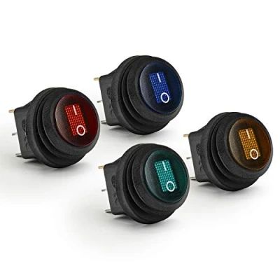 Immagine di APIELE 4 interruttori basculanti rotondi a LED, impermeabili, 2 posizioni on off, SPST 3 pin, 12 V, 20 A, per auto, barca, elettrodomestici KCD1 8 101NW, colori