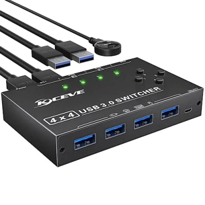 Immagine di Switch USB 4 PC 3.0 Switcher in out, KVM per Condividi Dispositivi Tastiera, Mouse, Stampante, Scanner, Disk U con cavi