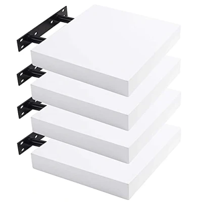 Immagine di Lestarain Set di 4 Mensole a Muro Rettangolare Bianco Mensola Parete in MDF Piccola Libreria Sospesa Portaoggetti Decorativo per Soggiorno Camera da Letto 25x23x3.8cm LGA081