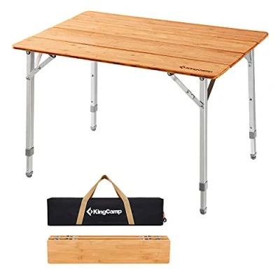 Immagine di KingCamp Tavolino Pieghevole 65x50x45/52/65cm in Bamboo Regolabile Altezza Tavolo da Esterno Interno Portatile Salvaspazio Campeggio Arrotolabile Balcone Giardino Picnic