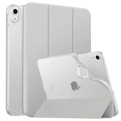 Immagine di MoKo Custodia Protettiva Compatibile con iPad 10a generazione 10,9 pollici 2022, Cover in TPU e Pelle PU Chiusura Magnetica, Sostegno, Auto Riattivazione/Standby, Grigio Argento