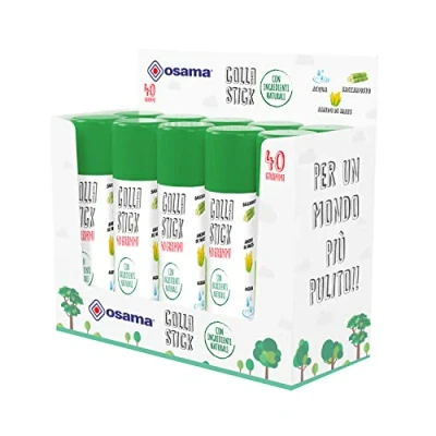 Immagine di Osama Colla Stick Extra Forte, Box da 10 Pezzi, 40 gr Set Colle Ideale per Cancelleria Scuola, Ufficio e Università Scorrevole, Resistente Adatta ai Bambini, con Ingredienti Naturali