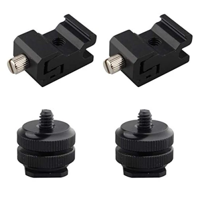 Immagine di Jopto 4 adattatori per flash a slitta calda, accessori fotocamera con attacco standard vite 1/4 20, 2 pezzi e treppiede DSLR Rig