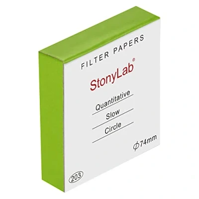 Immagine di stonylab Carta Filtro Quantitativa, Confezione da 100 Cerchi di in Cellulosa a Portata Lenta con Ritenzione Particelle 10 Micron, Diametro 74 mm
