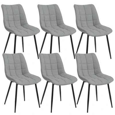Immagine di WOLTU BH206hgr 6 Sedie Sala da Pranzo Design Retrò Sgabello Imbottito con Rivestimento in Tessuto di Lino Grigio Chiaro Pezzi