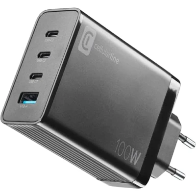 Immagine di Cellularline NANO Gan 100W Caricabatterie da rete con 4 porte Tecnologia Ideale per Smartphone, Tablet e USB C Laptop fino a