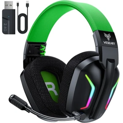 Immagine di WESEARY WG1 Cuffie Gaming Wireless, 2,4 GHz con Microfono per PS5, PS4, PC, Switch, Mac, Mobile, PS5 Stereo, Bluetooth Over Ear Luce RGB, Batteria da 50 Ore
