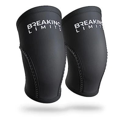 Immagine di BREAKING LIMITS Ginocchiera Powerlifting Ginocchiere Palestra a Compressione per Allenamento con Pesi, Crossfit, Sollevamento Squat Neoprene 7 mm (S)