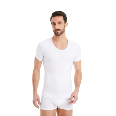 Immagine di FINN Maglia Dimagrante Uomo con Scollo a V Canottiera Snellente Maniche Corte in Cotone Camicia compressiva Body Shaper per Una Pancia più Piatta Bianco S