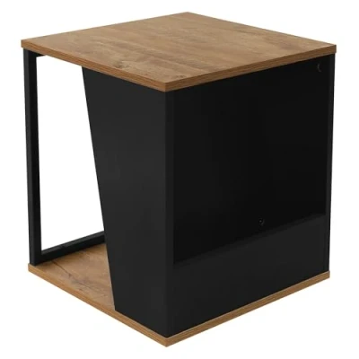 Immagine di ML Design Tavolino da Caffè 40 x 45 cm Tavolo Soggiorno con Piano in MDF Rivestito a Melamina Struttura Rovere Robusta Acciaio e 2 Ripiani Scomparto per Riviste Rustico