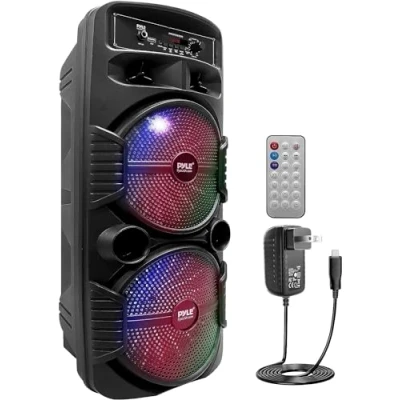 Immagine di Pyle Cassa Bluetooth Portatile, Sistema PA Ricaricabile 600 Watt, Altoparlante Esterno con Doppio Subwoofer da 20 Centimetri, Tweeter 2,5 Microfono, Luci