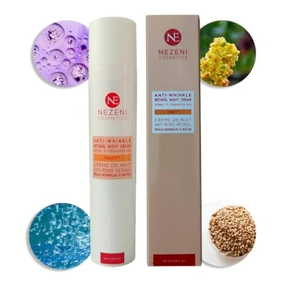 Immagine di Nezeni Crema Notte 0,11% RETINOL PURO Antirughe Donna/Uomo 27 Attivi Riempitrice Rughe Profonde con Acido Ialuronico Rassodante viso, collo e scollatura Pelle Normale, Grasso Misto