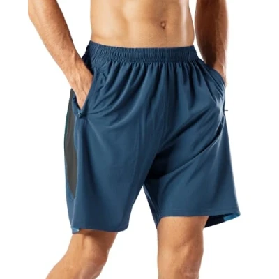 Immagine di HMIYA Pantaloncini da Corsa Uomo ad Asciugatura Rapida con Tasca Zip(Blu Pavone XL)