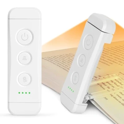 Immagine di Glocusent Luce per Lettura Libri a Letto, da LED portatile con clip, 3 Colori ambra e 5 Luminosità regolabili, Lampada ricaricabile USB, perfetta Amanti dei
