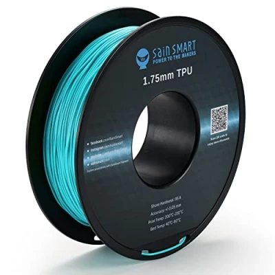 Immagine di Filamento flessibile in TPU SainSmart per stampa 3D, 1,75 mm, 0,8 kg, precisione dimensionale +/ 0,05 colore: ciano neon