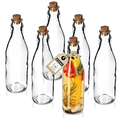 Immagine di bottiglia universale Kadax con sughero, 6 posti, di vetro trasparente tappo caraffa ad olio, contenitore vetro, d&#039;olio, (225 ml, pezzi)