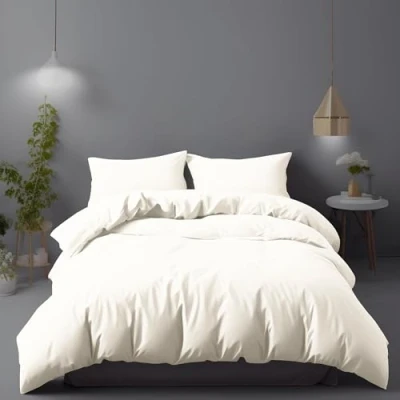 Immagine di LivinEase Set Copripiumino Una Piazza e Mezza Microfibra 200x200cm + Federe 80x80cm Crema