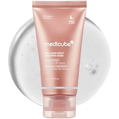 Immagine di Medicube Collagen Overnight Wrapping Peel Off Facial Mask Pack Elasticity &amp; Hydration Care, Reduces Sagging Dullness Hydrolyzed For Glowing Skin Korean Care 75ml
