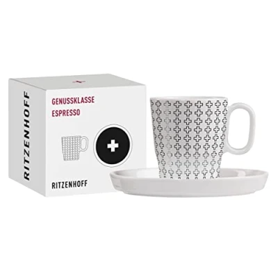 Immagine di Ritzenhoff 3721002 Tazza da caffè 95 ml, serie Genussklasse n. 2, set con piattino, in porcellana, pezzo di design, 5,7 x 6,3 cm