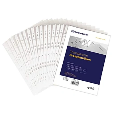 Immagine di Soennecken Buste trasparenti formato A4, aperta sopra, in polipropilene, bucatura a 11 fori, 0,08 mm, trasparente, goffrato, 100 pz/pack.