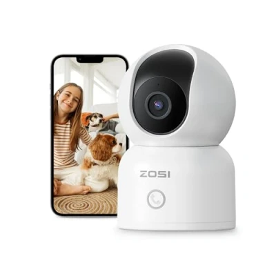 Immagine di ZOSI Telecamera Casa Wi Fi Interno, 2MP Videocamera Sorveglianza, Visione Notturna, Audio Bidirezionale, 360 Visuale, Rilevamento di Persone/Movimento, Chiamata con un Tocco, C518
