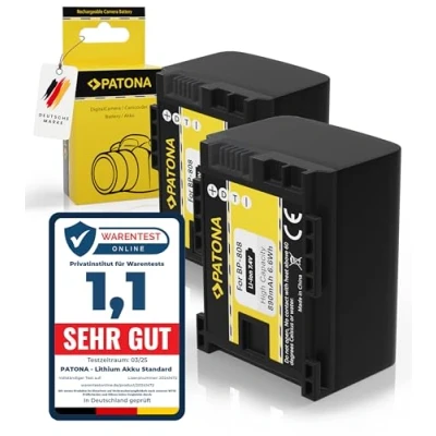Immagine di PATONA 2x Batteria Ricambio per Canon BP 808 807 809 819 827 Batterie Compatibile con HG 21 20 HF11 HF100 FS 100 Legria HF M36 M306 M307 M406