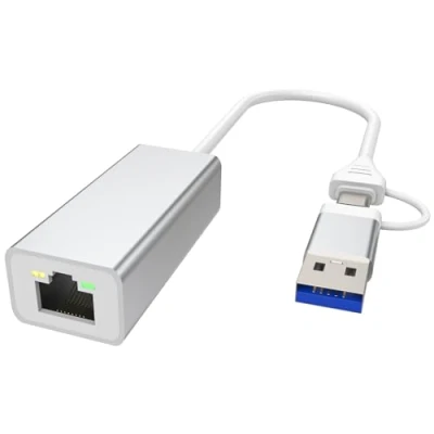 Immagine di adattatore 2 in 1 da USB C a Ethernet 1000M, RJ45 Gigabit LAN, di rete con Windows XP, MAC OS, Linux, telefono, tablet, laptop