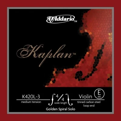 Immagine di Corda Singola Mi d&#039;Addario Kaplan Golden Spiral Solo per Violino, senza Pallino Finale, Scala 4/4, Tensione Media