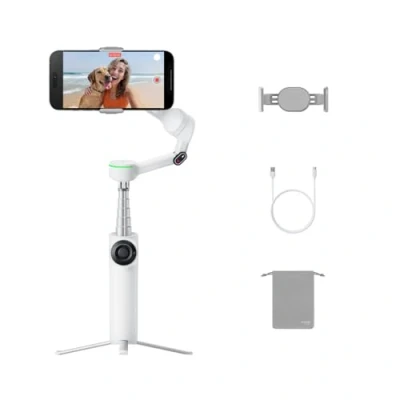 Immagine di Insta360 Flow 2 Pro Bianco Gimbal per smartphone AI, tracciamento con Apple DockKit, di più persone, treppiede/bastone selfie incorporato, stabilizzatore portatile iPhone/Android