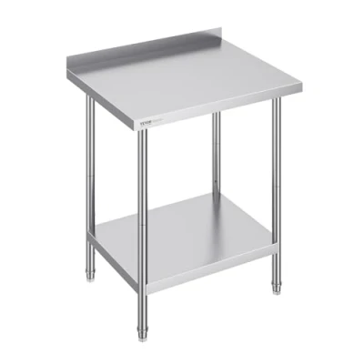 Immagine di VEVOR Tavolo da Lavoro in Acciaio Inossidabile 610 x 762 914 mm, con 4 Ruote, 3 Livelli di Altezza Regolabili, Resistente per Preparazione Alimenti Ristoranti Cucina Commerciale, Argento