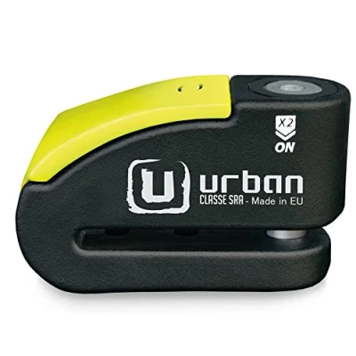 Immagine di Urban Security 999 Lucchetto Antifurto Moto Bloccadisco Alta Sicurezza con Allarme 120dB + Warning, A +, Doppia Chiusura Ø 14, omologato Sra, Made in EU