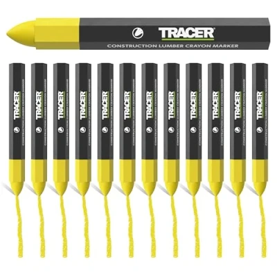 Immagine di Tracer Construction Lumber Pennarelli a pastello, confezione da 12, colore: giallo, 12 pastelli per marcatura su superfici multiple