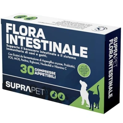 Immagine di Suprapet Flora Intestinale Cani e Gatti 30 compresse Fino a 2 Mesi di Fornitura, Con Fermenti Lattici, Probiotici, Vitamina C Per Intestino Batterica