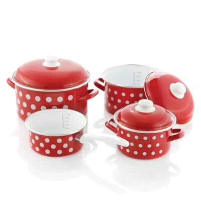Immagine di GSW Set di pentole smaltate, 7 Pezzi, Rosso, Smalto, 30 cm, unità