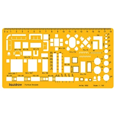 Immagine di Liquidraw 1850 righello scala 1: 100 scale Architectural Drawing template stencil arancione/trasparente