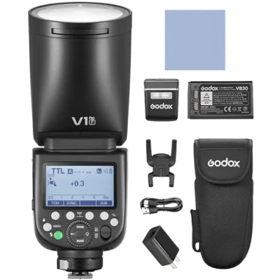 Immagine di GODOX V1 PRO F Speedlight Flash a testa tonda on camera automatico E TTL II Wireless 2.4G Fresnel Zoom compatibile con fotocamera Fujifilm 100V 240V