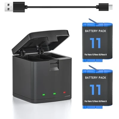 Immagine di NATNO Batteria per Hero 12/11/10/9, Batterie Ricaricabile e Caricabatterie 12 11 10 9 Mini Creator Edition Black CHDHX 901 XX (1 Caricatore + 2 Batterie)