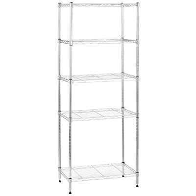 Immagine di Amazon Basics, Scaffaliera a 5 ripiani stretti, altezza dei e piedini di livellamento regolabili, peso massimo 453 kg, Cromo, 34 x 58.9 152.5 cm (D W H)