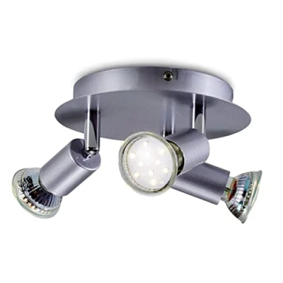 Immagine di B.K.Licht Faretti LED da soffitto orientabili, include 3 lampadine GU10 3W, luce calda 3000K, plafoniera moderna a bracci per l’illuminazione interno, metallo color titanio, 230V