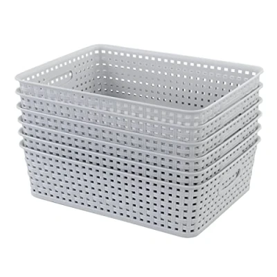 Immagine di Fosly Cestino Plastica Rettangolari a4, Bianco Rettangolare, confezione da 6