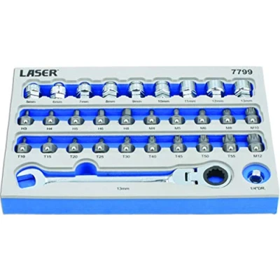 Immagine di Laser 7799 Set di Punte e Basso Profilo bussole Passanti Alldrive, 31 pz
