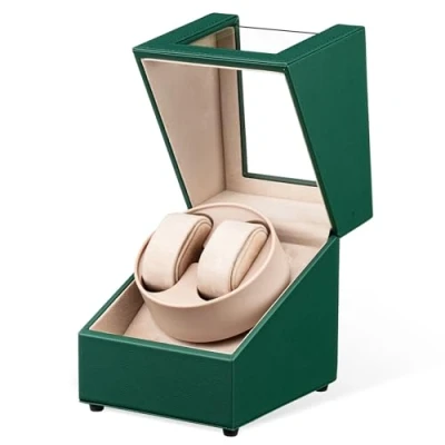 Immagine di Mcbazel Remontoir per Orologio Automatico in Pelle, Scatola Orologi Automatici a Doppia Unità, Ecrins Doppi con Movimento Rotativo Silenzioso 2 Modalità Verde