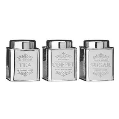 Immagine di Premier Housewares 0507634 Set di Scatoli Metallica per tè, caffè/Zucchero, Acciaio Inossidabile, Argento