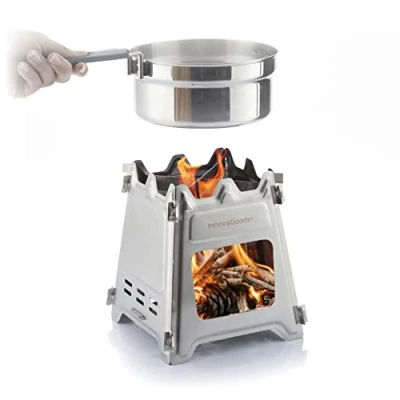 Immagine di InnovaGoods® Fornello in acciaio smontabile per campeggio Flamet, cucina all&#039;aperto modo rapido e semplice, design compatto leggero, ideale il campeggio.
