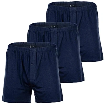 Immagine di YOURBASICS Boxer da uomo in jersey, morbido cotone &quot;Ulteriore stile americano&quot;, confezione 3 pezzi, cotone, apertura con bottone, Blu, M