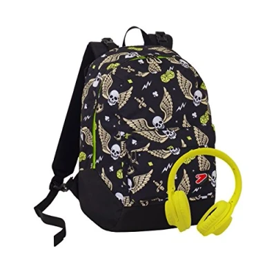 Immagine di Zaino Reversibile The Double, Skull Boy, Nero, Con Cuffie Stereo Soft Touch, 27 Lt, 2in1, Scuola &amp; Tempo Libero